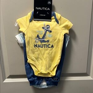 Nautica Infant Bodysuit Trio - Yellow and Blue